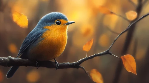 Colorful Bird with Autumn Leaves