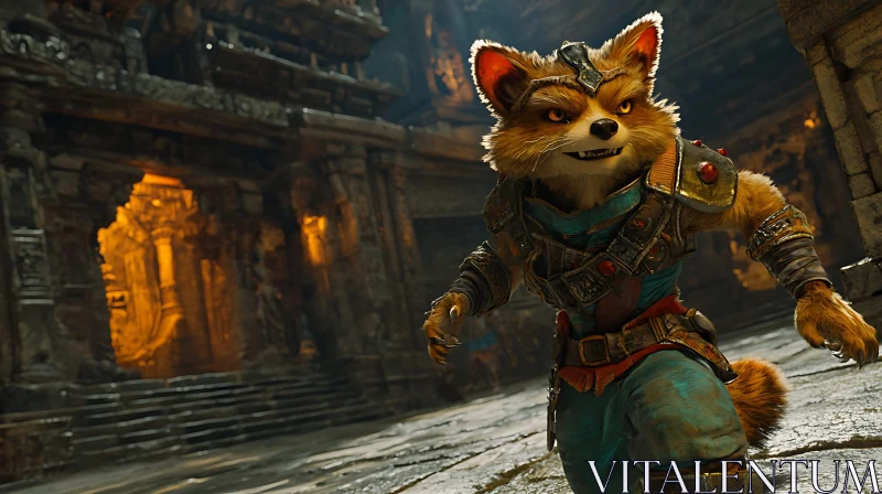 Armored Fox in Temple Ruins AI Image