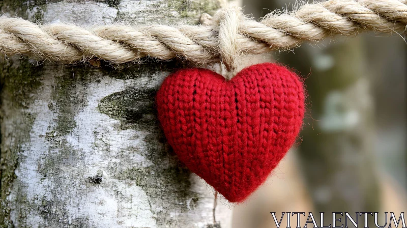 Red Heart Tied to Tree Branch AI Image