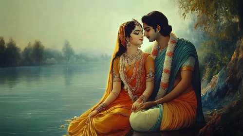 Serene Couple by River Artwork