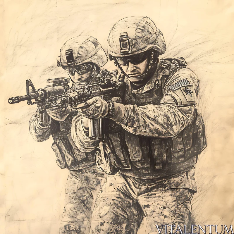 Monochrome Warriors: A Combat Sketch AI Image