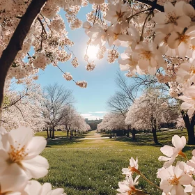 Spring Cherry Blossom Park Pathway