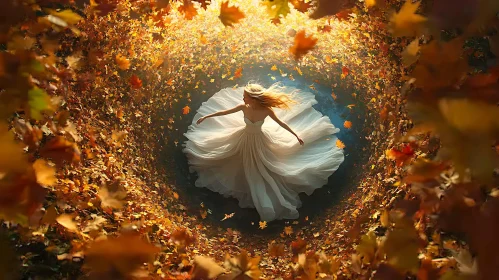 Lady in White Dress and Autumnal Splendor