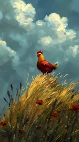 Rooster in Vibrant Landscape