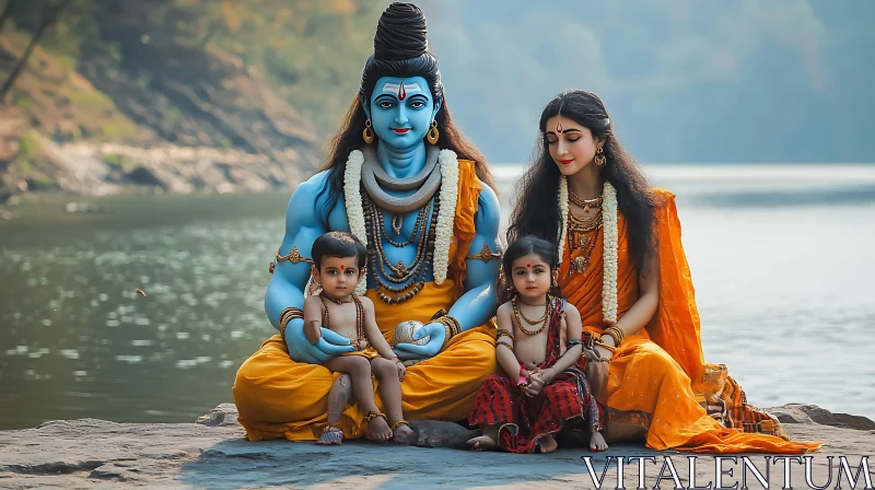 AI ART Serene Deity Family by Waterside