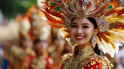 Woman in Traditional Feathered Costume