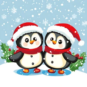 Holiday Penguins Cartoon Illustration