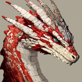 Red and White Scaled Dragon Portrait