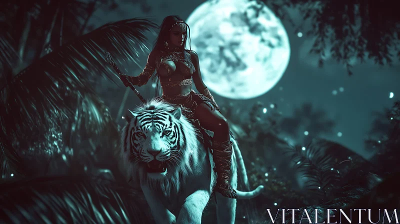 Tiger Rider in Jungle AI Image