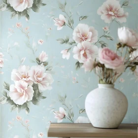 Floral Vase with Pastel Flower Wallpaper