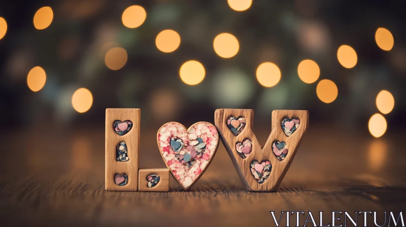 Heartfelt Wooden LOVE Decoration AI Image