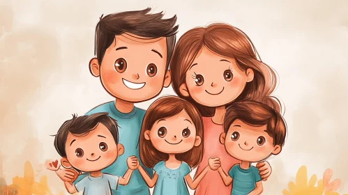 Joyful Family Cartoon Art