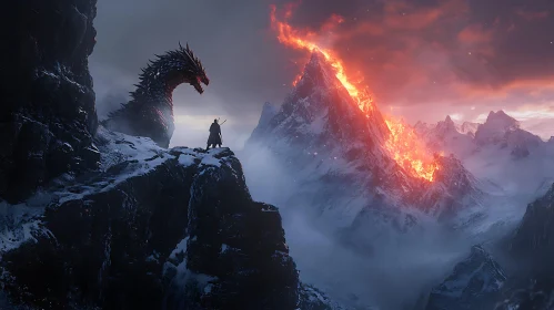 Warrior and Dragon at Fiery Peak