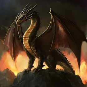 Dragon Perched on Fiery Mountain