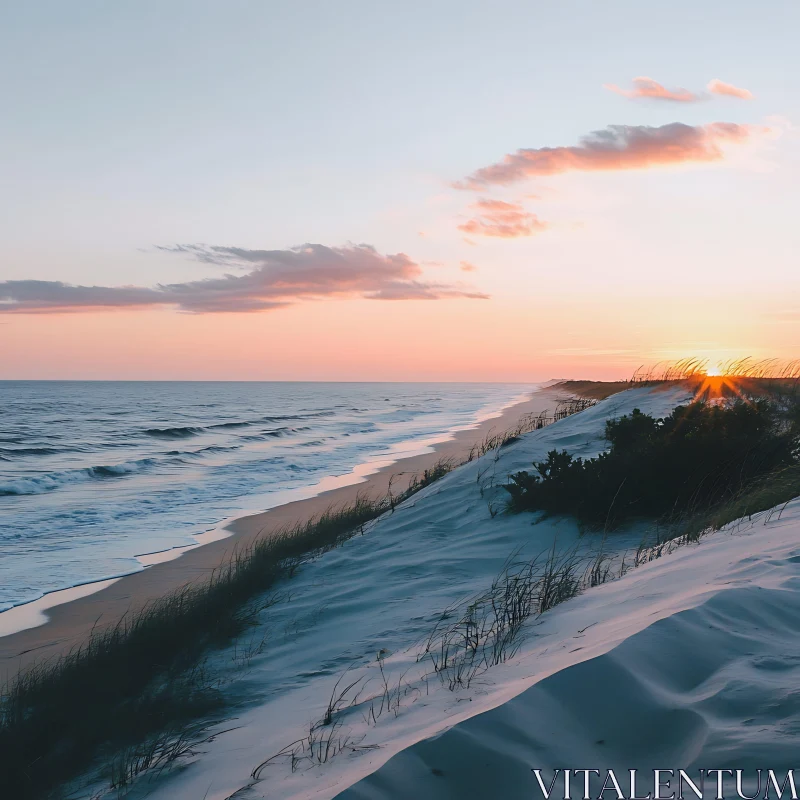 AI ART Coastal Sunset with Sand Dunes