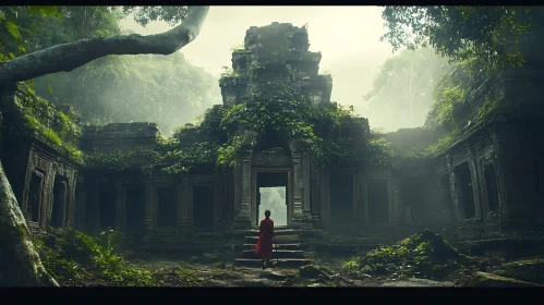 Monk at Ancient Temple Ruins