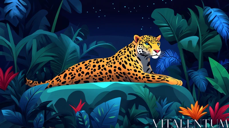 Jungle Leopard Under the Stars AI Image