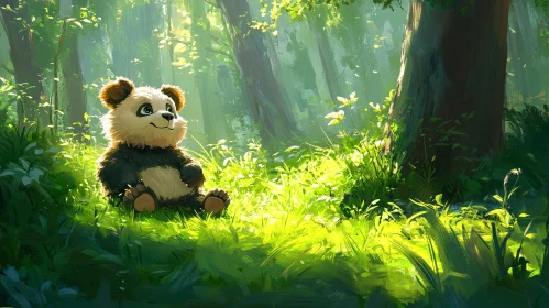 Serene Panda in Sunlit Woodland