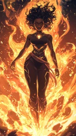 Fierce Superhero Engulfed in Fiery Aura