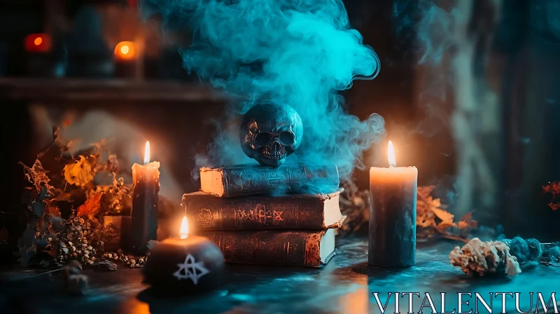 AI ART Occult Still Life with Skull and Candles