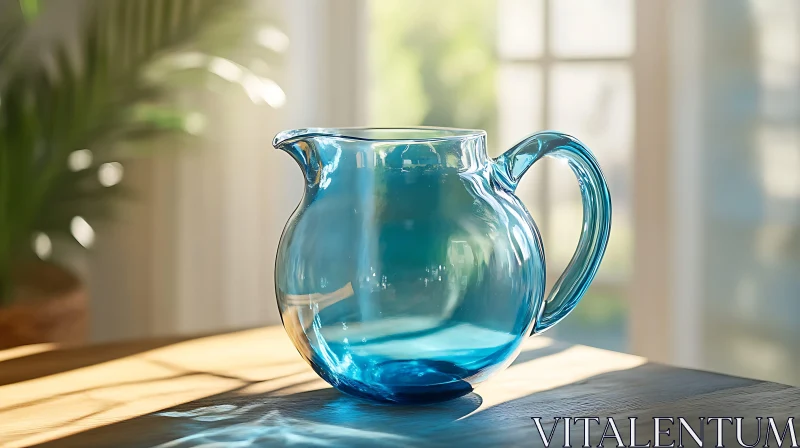 Sunlit Pitcher on Wooden Table AI Image