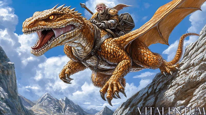 AI ART Soaring Dragon with Armored Rider