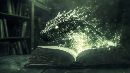 Fantasy Dragon Reading a Book