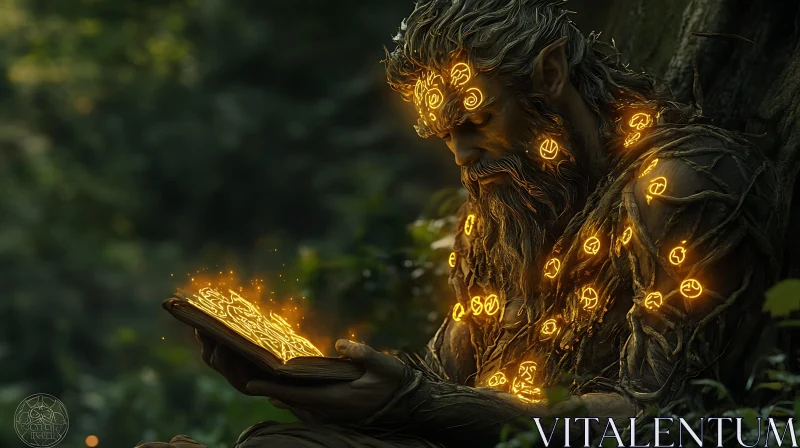 AI ART Ancient Wizard with a Glowing Book