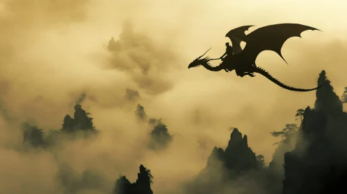 Fantasy Dragon Rider in Silhouette