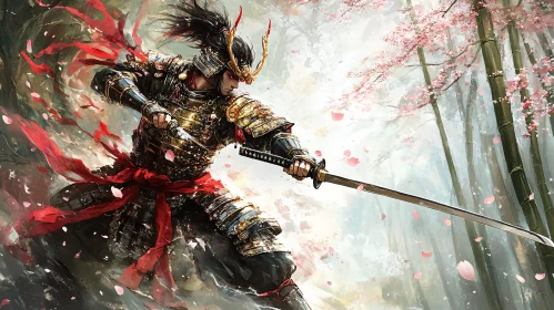 Armored Warrior in Bamboo Forest