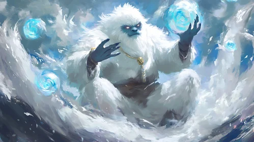 Snow Creature with Magic Ice Spheres