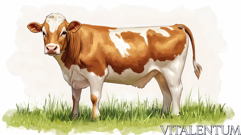 Brown and White Cow on Green Grass AI Image