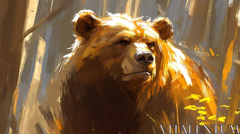 Sunlight Illuminated Bear in Forest AI Image