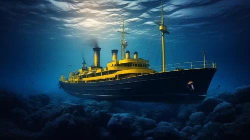 Captivating Underwater Ship Floating in the Ocean - Photorealistic Renderings