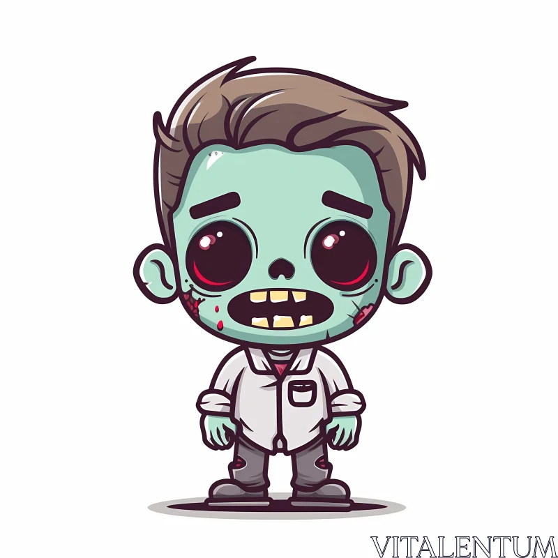 Cartoon Illustration of a Zombie Boy with Green Skin and a Bloody Mouth AI Image