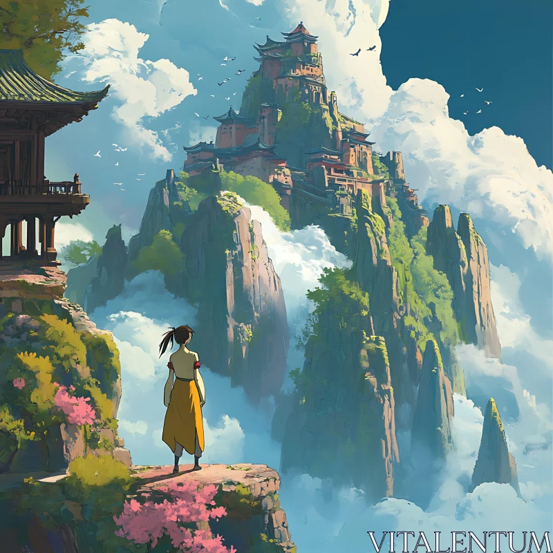 Mountain Peak Asian Architecture AI Image