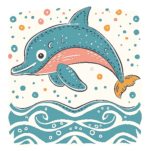 Charming Cartoon Dolphin Illustration with Playful Waves POD Design