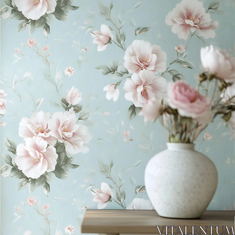 Floral Vase with Pastel Flower Wallpaper AI Image