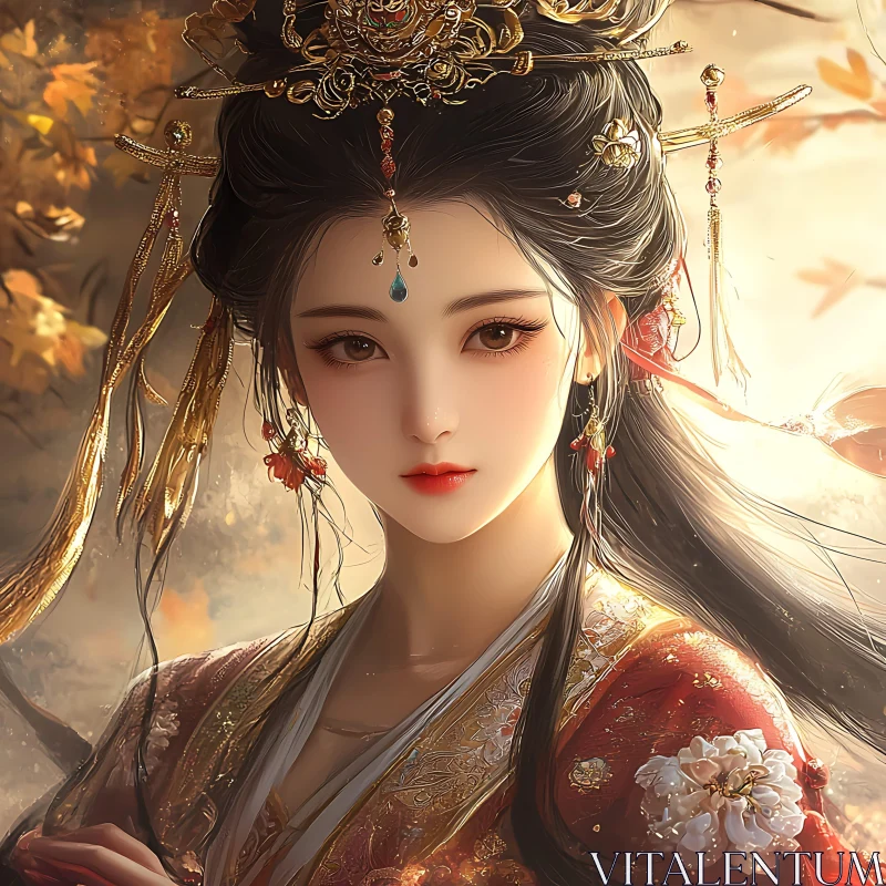 Serene Woman in Traditional Dress AI Image