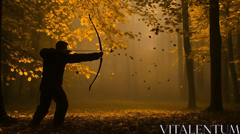 Silhouette Archer in Autumn Forest AI Image