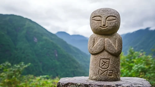 Zen Stone Statue with Mountain View