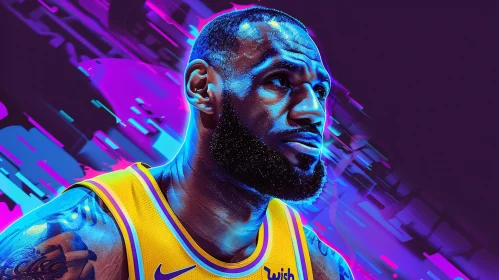 Neon Portrait of Basketball Star LeBron James