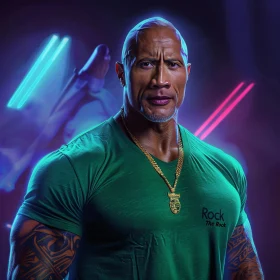 Dwayne Johnson Neon Backdrop Portrait