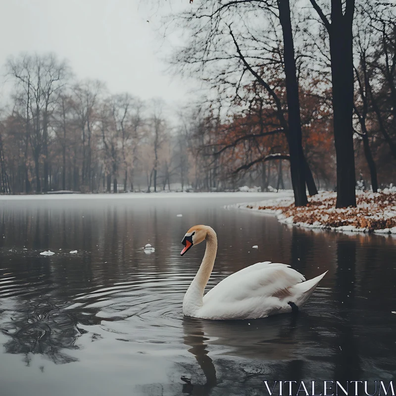 Swan in Winter Lake AI Image