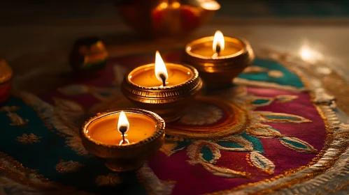 Glowing Diyas on Festive Background