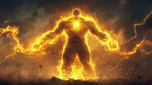 Mystical Fire Being with Energy Flames