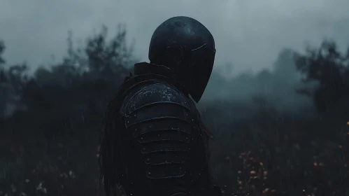 Armored Warrior in a Gloomy Landscape