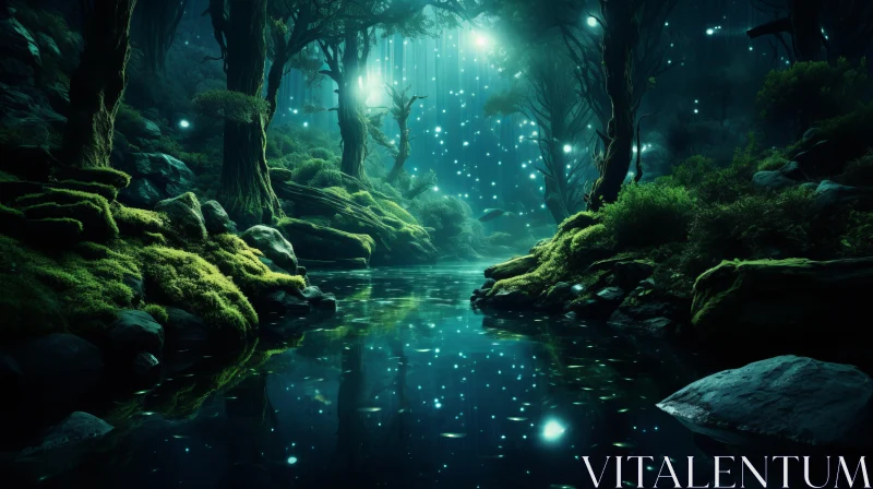 Ethereal Fantasy Forest Wallpaper - Dark Cyan and Emerald AI Image