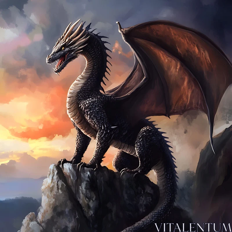 Mythical Dragon on Mountain Top AI Image