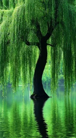 Majestic Willow Tree Over Calm Water